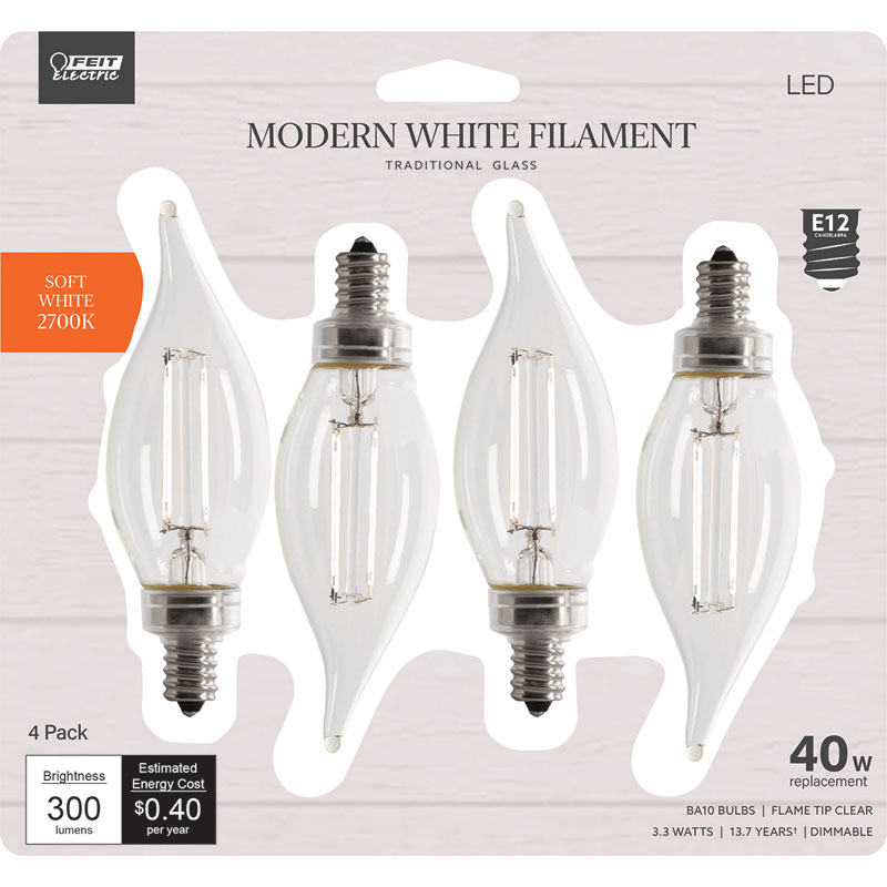 4 Pk. Feit® White Filament Candelabra Soft White LED Bulbs