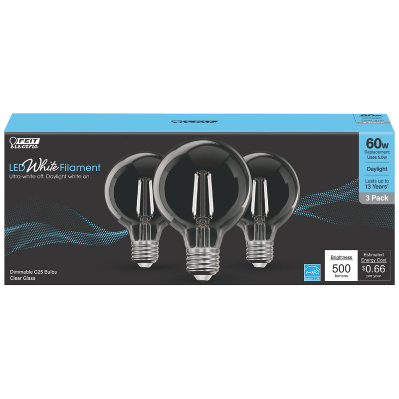 3 Pk. Feit® White Filament Daylight LED Light Bulbs